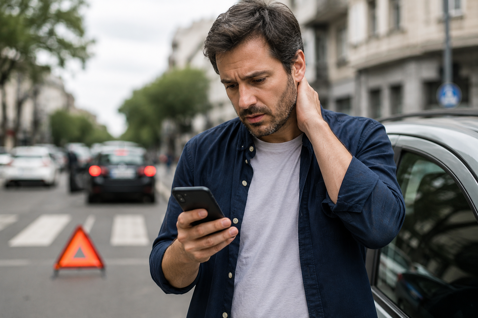 imagen de persona mirando el celular luego de un accidente de transito